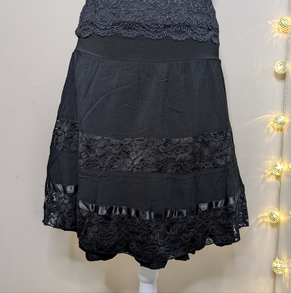 Whimsygoth Gypsy Tiered Lace Midi Skirt